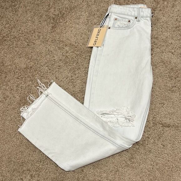 GRLFRND 23 Karolina High Rise Straight Leg Crop Jeans Light Denim Distressed New - Picture 1 of 14